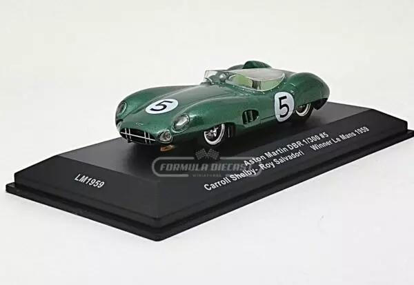 Miniatura de carro Aston Martin DBR1 RHD #5 Shelby/Salvadori, Vencedor 24h Le Mans 1959, escala 1:43, marca IXO