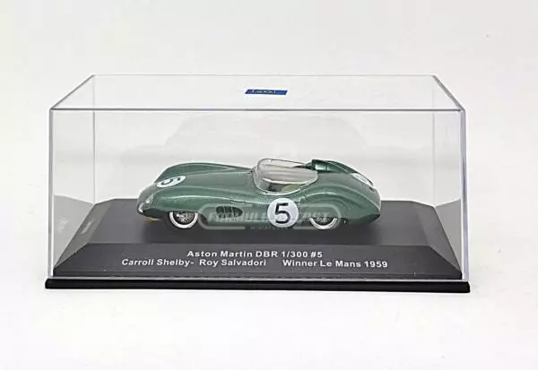 Miniatura de carro Aston Martin DBR1 RHD #5 Shelby/Salvadori, Vencedor 24h Le Mans 1959, escala 1:43, marca IXO