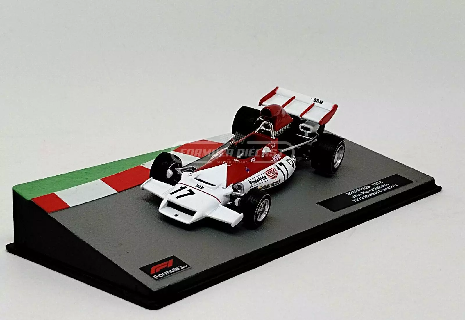 Miniatura de carro BRM P160B #17 J. P. Beltoise, vencedor GP de Mônaco F1 1972, escala 1:43, marca Altaya