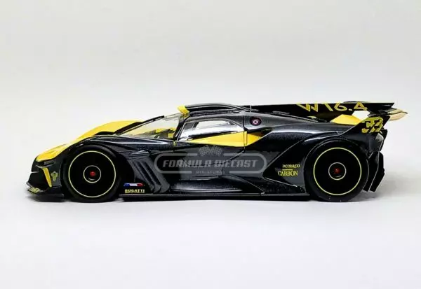 Miniatura de carro Bugatti Bolide W16.4 2020, Amarelo/Carbono, escala 1:18, marca Bburago