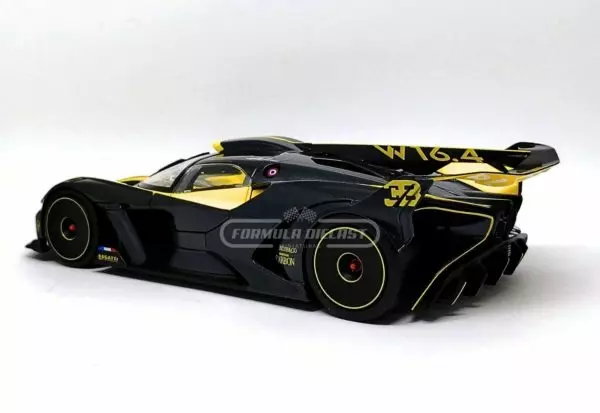 Miniatura de carro Bugatti Bolide W16.4 2020, Amarelo/Carbono, escala 1:18, marca Bburago