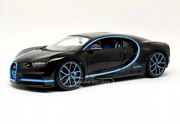 Miniatura de carro Bugatti Chiron Sport #42 J.P.Montoya, World Record Car, Preto, escala 1:18, marca Bburago