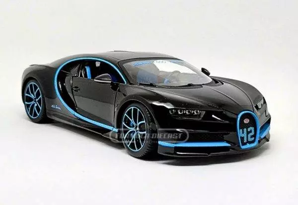 Miniatura de carro Bugatti Chiron Sport #42 J.P.Montoya, World Record Car, Preto, escala 1:18, marca Bburago