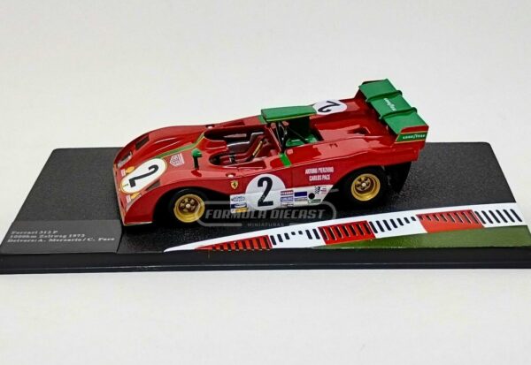 Miniatura de carro Ferrari 312P #2 Merzario/Pace, 1000 km Zeltweg 1973, escala 1:43, marca Altaya