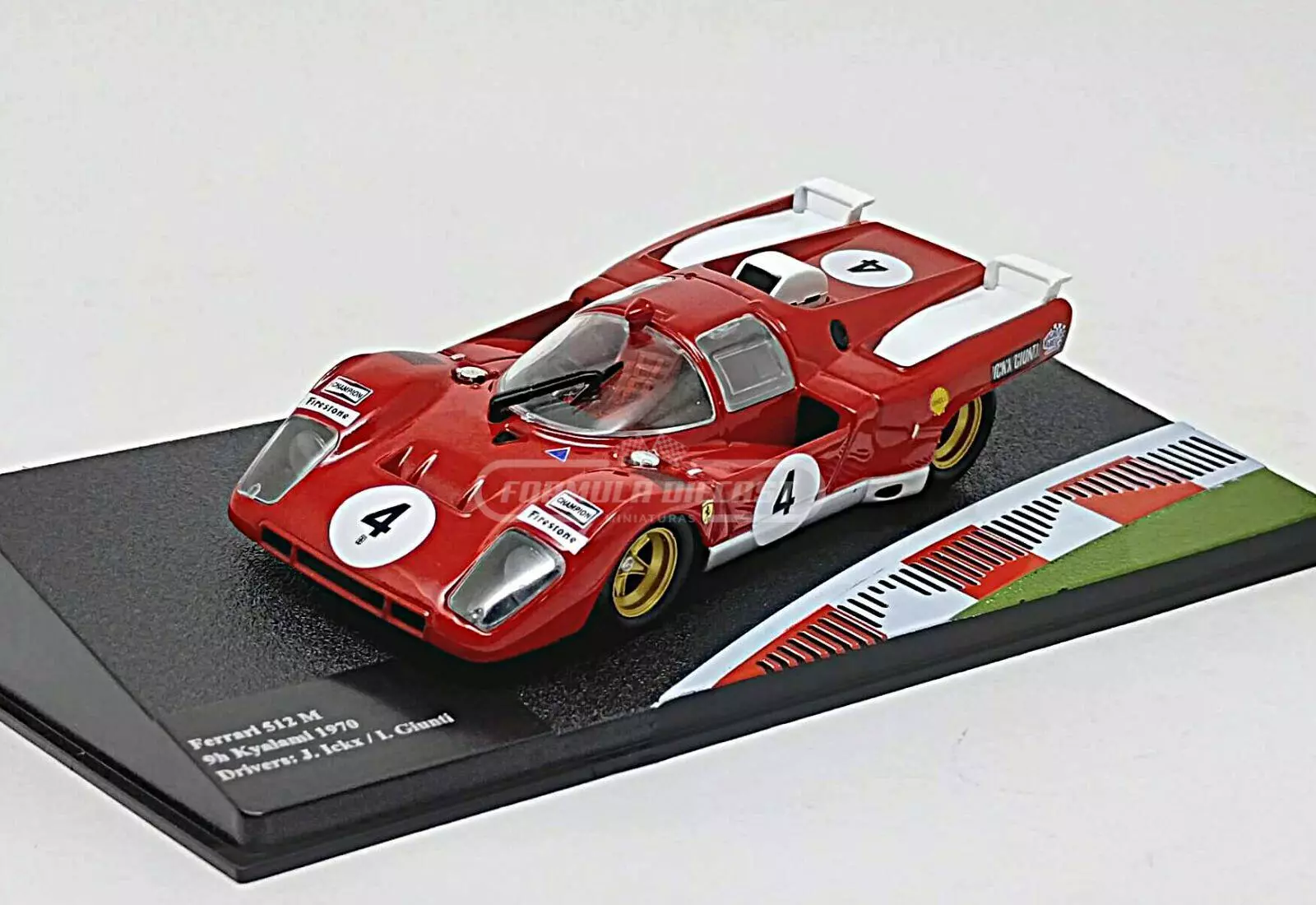 Miniatura de carro Ferrari 512M #4 Ickx/Giunti, Vencedor 9h Kyalami 1970, escala 1:43, marca Altaya