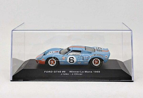 Miniatura de carro Ford GT40 MK I Gulf #6 Ickx/Oliver, Vencedor 24h Le Mans 1969, escala 1:43, marca IXO