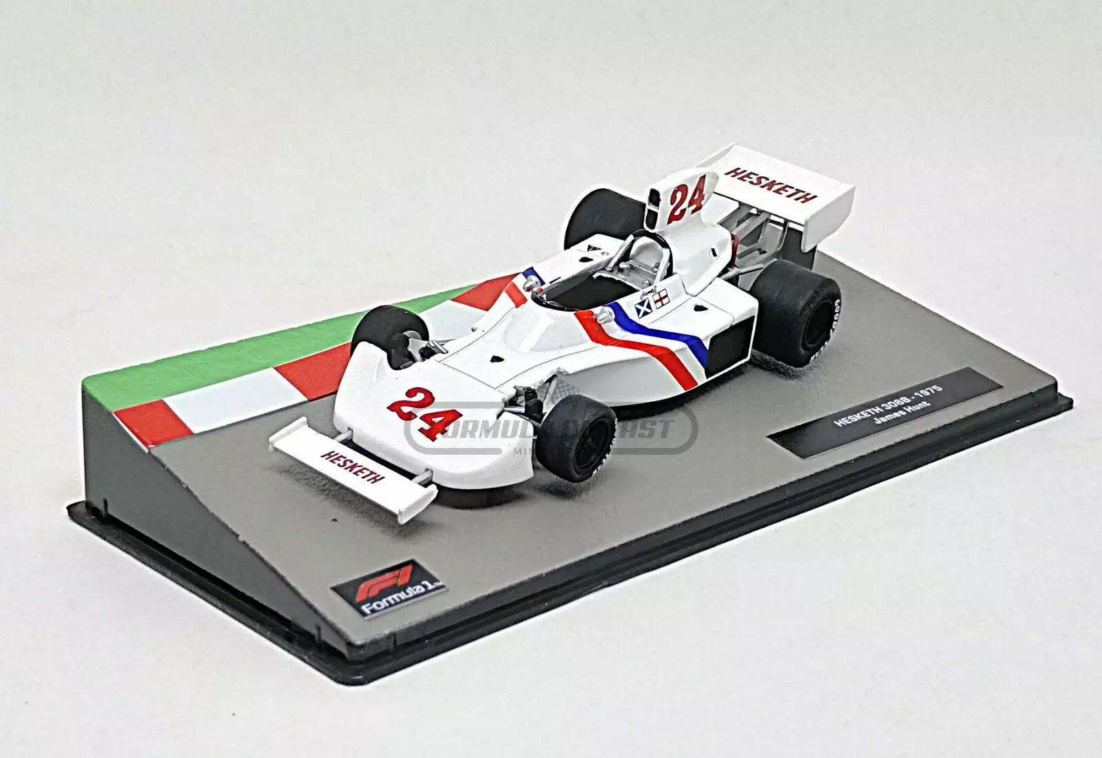 Miniatura de carro Hesketh 308B #24 James Hunt, F1 1975, escala 1:43, marca Altaya