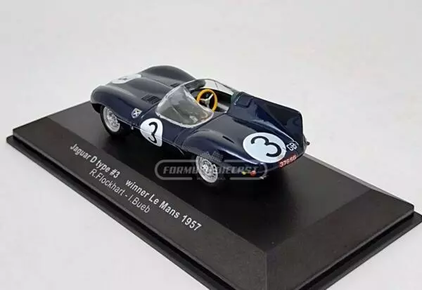 Miniatura de carro Jaguar D-type #3 Flockhart/Bueb, Vencedor 24h Le Mans 1957, escala 1:43, marca IXO