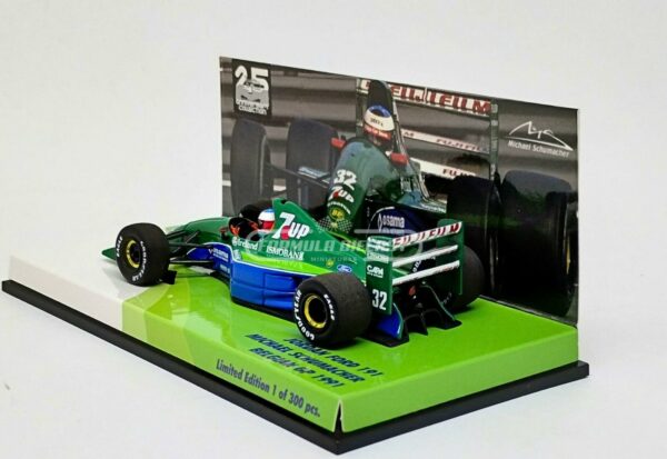 Miniatura de carro Jordan J191 #32 M. Schumacher, Treino Livre GP Bélgica F1 1991, escala 1:43, marca Minichamps