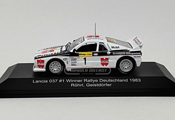 Miniatura de carro Lancia 037 #1 Röhrl/Geistdörfer, Vencedor Rally ADAC Alemanha 1983, escala 1:43, marca CMR