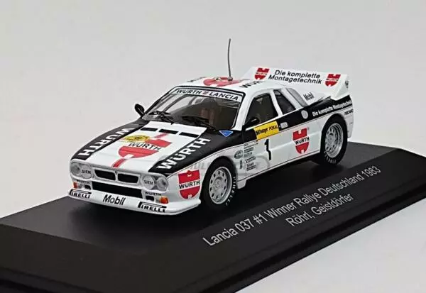 Miniatura de carro Lancia 037 #1 Röhrl/Geistdörfer, Vencedor Rally ADAC Alemanha 1983, escala 1:43, marca CMR