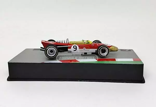 Miniatura de carro Lotus 49B #9 Graham Hill, Vencedor GP de Mônaco, Campeão Mundial F1 1968, escala 1:43, marca Altaya