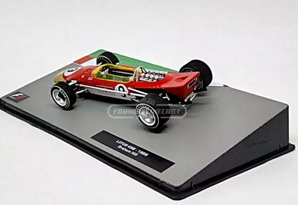 Miniatura de carro Lotus 49B #9 Graham Hill, Vencedor GP de Mônaco, Campeão Mundial F1 1968, escala 1:43, marca Altaya