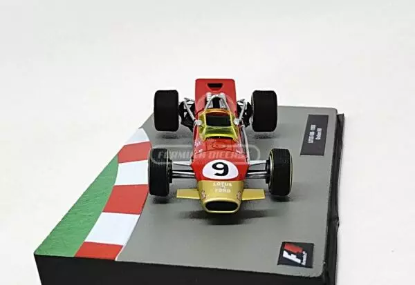Miniatura de carro Lotus 49B #9 Graham Hill, Vencedor GP de Mônaco, Campeão Mundial F1 1968, escala 1:43, marca Altaya
