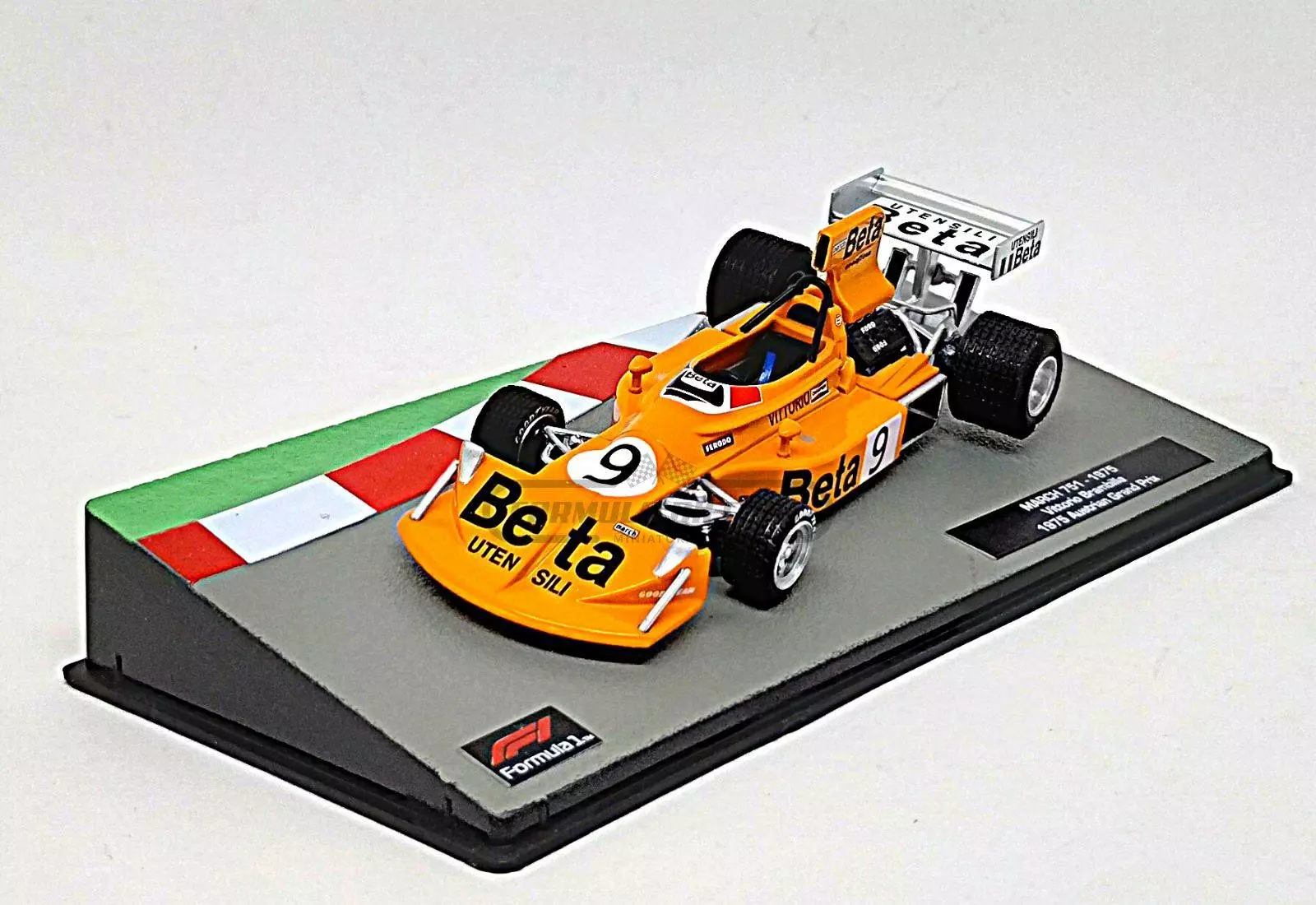 Miniatura de carro March 751 #9 V. Brambilla, GP Áustria F1 1975, escala 1:43, marca Altaya