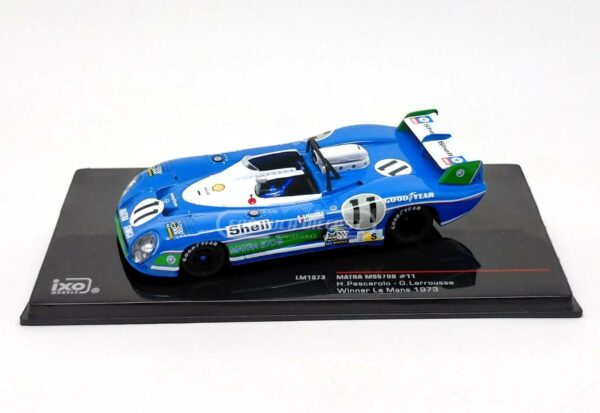 Miniatura de carro Matra MS670B #11 Pescarolo/Larrousse, Vencedor 24h Le Mans 1973, escala 1:43, marca IXO