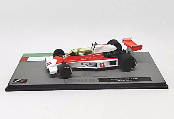 Miniatura de carro McLaren M23 #11 James Hunt, Campeão Mundial F1 1976, escala 1:43, marca Altaya