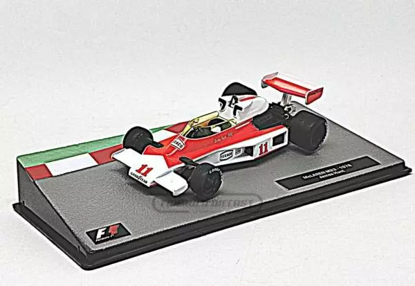 Miniatura de carro McLaren M23 #11 James Hunt, Campeão Mundial F1 1976, escala 1:43, marca Altaya