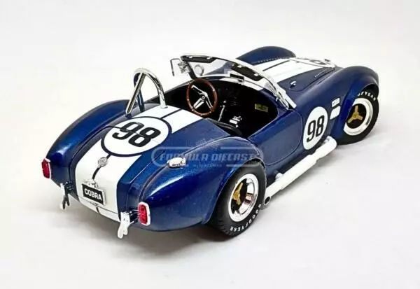 Miniatura de carro Shelby Cobra 427 S/C #98 1965, Azul c/ faixas Brancas, escala 1:18, marca Shelby Collectibles