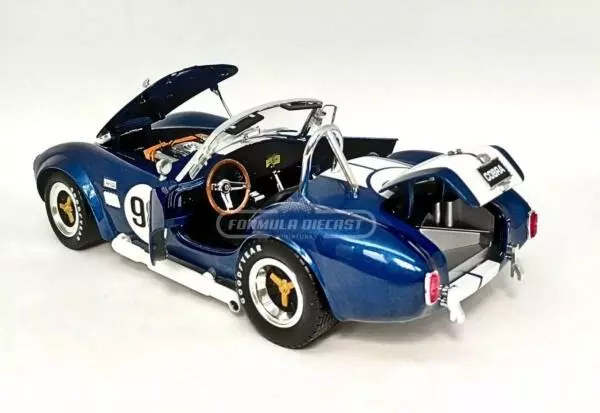 Miniatura de carro Shelby Cobra 427 S/C #98 1965, Azul c/ faixas Brancas, escala 1:18, marca Shelby Collectibles