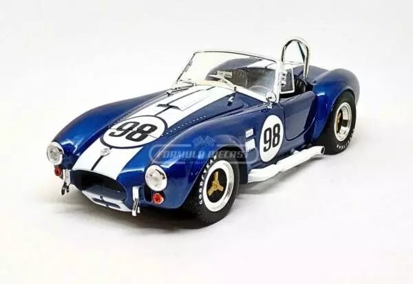 Miniatura de carro Shelby Cobra 427 S/C #98 1965, Azul c/ faixas Brancas, escala 1:18, marca Shelby Collectibles