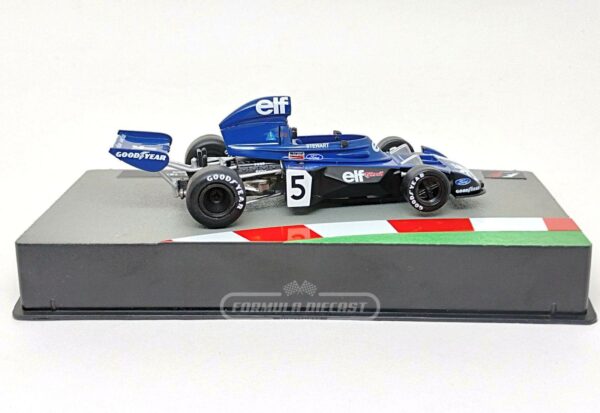 Miniatura de carro Tyrrell 006 #5 J.Stewart, GP Itália, Campeão Mundial F1 1973, escala 1:43, marca Altaya