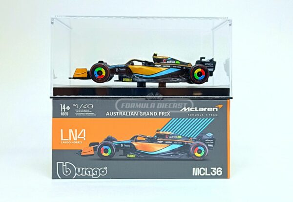Miniatura de carro McLaren MCL36 Lando Norris, F1 2022, escala 1:43, marca Bburago