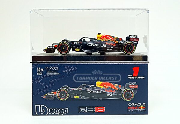 Miniatura de carro Red Bull RB18 Max Verstappen, Campeão Mundial F1 2022, escala 1:43, marca Bburago