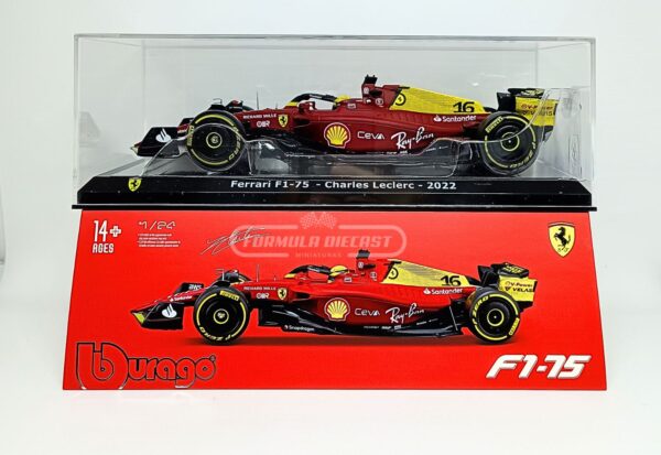 Miniatura de carro Ferrari F1-75 #16 C. Leclerc, Edição GP da Italia F1 2022, escala 1:24, marca Bburago