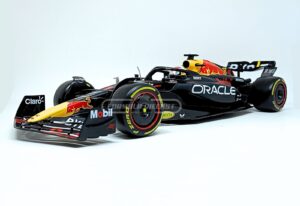 Miniatura de carro Red Bull RB19 #1 Max Verstappen (c/ piloto), Campeão Mundial F1 2023, escala 1:18, marca Bburago