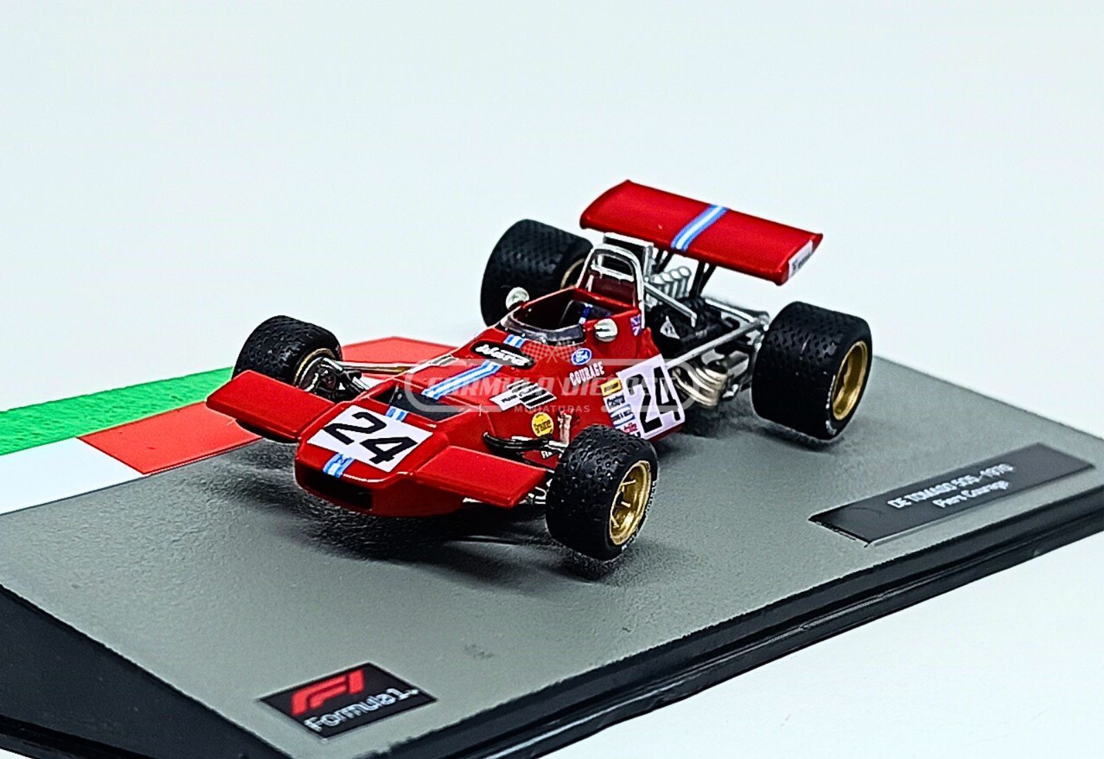 Miniatura de carro De Tomaso 505 #24 Piers Courage, F1 1970, escala 1:43, marca Altaya