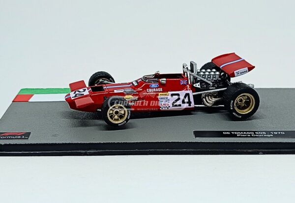 Miniatura de carro De Tomaso 505 #24 Piers Courage, F1 1970, escala 1:43, marca Altaya