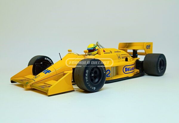 Miniatura de carro Lotus Honda 99T #12 Ayrton Senna - F1 1987, escala 1:18, marca Minichamps