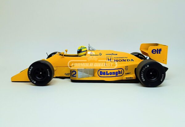 Miniatura de carro Lotus Honda 99T #12 Ayrton Senna - F1 1987, escala 1:18, marca Minichamps