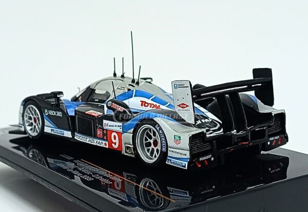 Miniatura de carro Peugeot 908 HDI FAP #9 M. Gene/A. Wurz/D. Brabham, vencedor 24h Le Mans 2009, escala 1:43, marca IXO