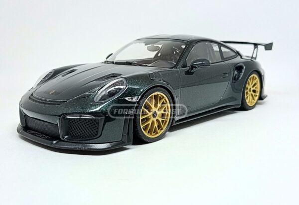 Miniatura de carro Porsche 911 (991.2) GT2 RS Weissach Package 2018 - British racing green - Ed. Limitada: 300 pçs, escala 1:18, marca Minichamps