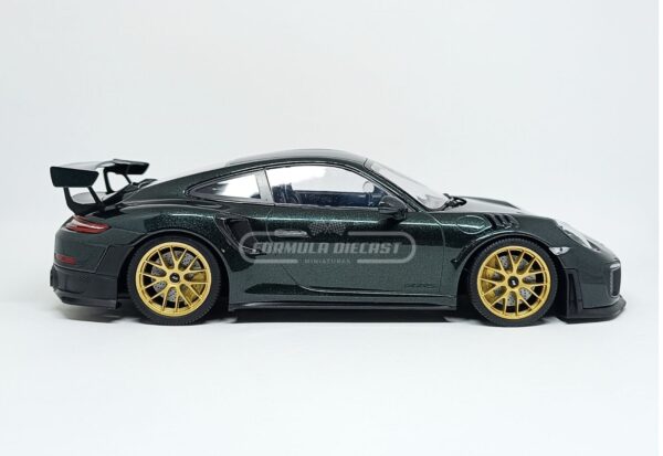 Miniatura de carro Porsche 911 (991.2) GT2 RS Weissach Package 2018 - British racing green - Ed. Limitada: 300 pçs, escala 1:18, marca Minichamps