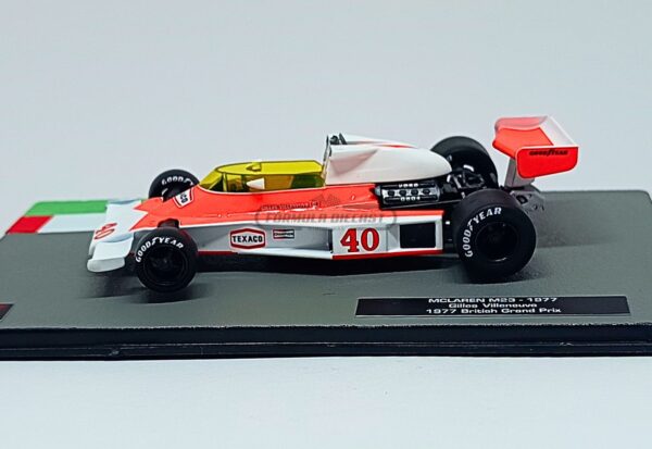 Miniatura de carro McLaren M23 #40 G. Villeneuve, GP Inglaterra 1977, escala 1:43, marca Altaya