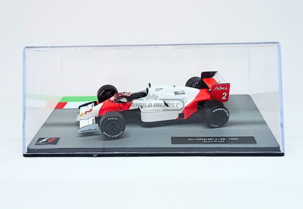 Miniatura de carro McLaren MP4/2B #2 A. Prost, Campeão Mundial F1 1985, escala 1:43, marca Altaya