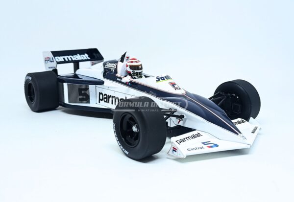 Miniatura de carro Brabham BT52 #5 N. Piquet, vencedor do GP do Brasil, Campeão Mundial F1 1983, escala 1:18, marca MCG