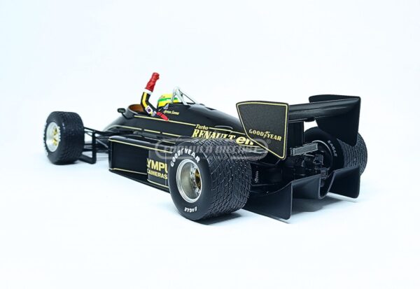 Miniatura de carro Lotus Renault 97T Ayrton Senna, vencedor do GP Portugal F1 1985, escala 1:18, marca Minichamps