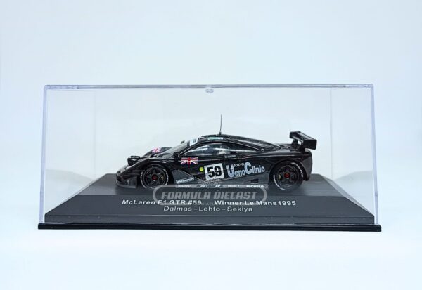 Miniatura de carro McLaren F1 GTR #59 Lehto/Dalmas/Sekiya, vencedor das 24h Le Mans 1995, escala 1:43, marca IXO