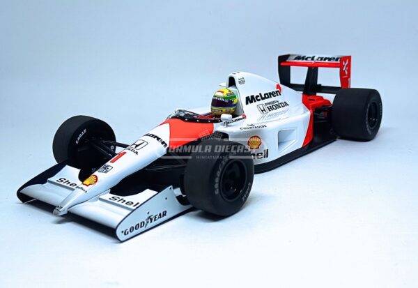 Miniatura de carro McLaren Honda MP4/6 #1 Ayrton Senna, campeão mundial de F1 1991, escala 1:18, marca Minichamps