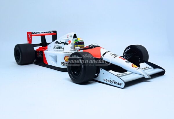 Miniatura de carro McLaren Honda MP4/6 #1 Ayrton Senna, campeão mundial de F1 1991, escala 1:18, marca Minichamps