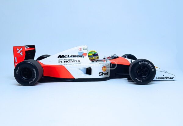 Miniatura de carro McLaren Honda MP4/6 #1 Ayrton Senna, campeão mundial de F1 1991, escala 1:18, marca Minichamps