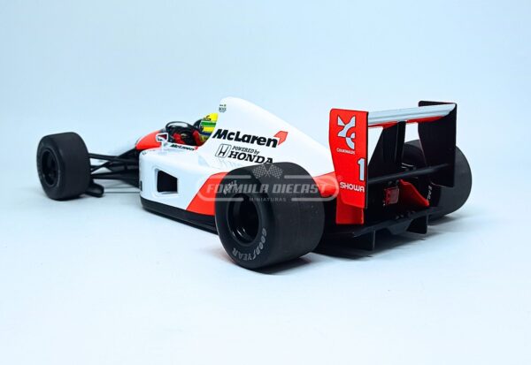 Miniatura de carro McLaren Honda MP4/6 #1 Ayrton Senna, campeão mundial de F1 1991, escala 1:18, marca Minichamps