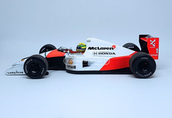 Miniatura de carro McLaren Honda MP4/6 #1 Ayrton Senna, campeão mundial de F1 1991, escala 1:18, marca Minichamps