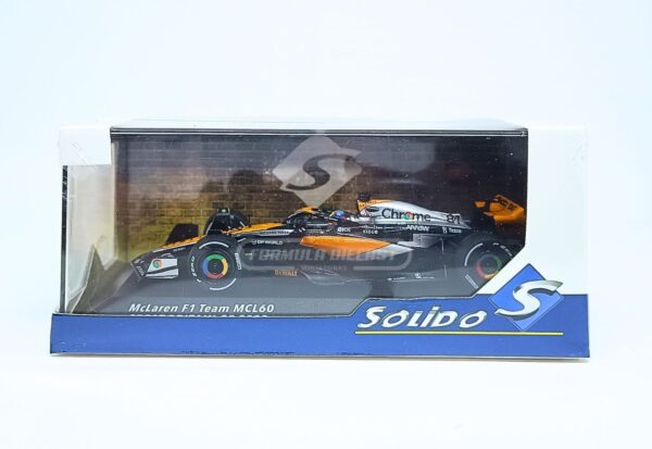 Miniatura de carro McLaren MCL60 #81 O. Piastri, GP Inglaterra F1 2023, escala 1:43, marca Solido