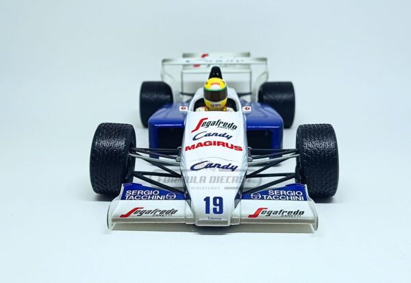 Miniatura de carro Toleman Hart TG184 Ayrton Senna, GP Mônaco F1 1984, escala 1:18, marca Minichamps