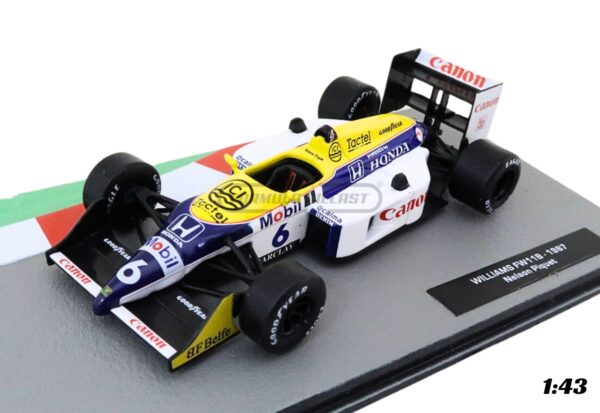 Miniatura de carro Williams FW11B #6 N.Piquet, campeão mundial de Fórmula 1 1987, escala 1:43, marca Altaya